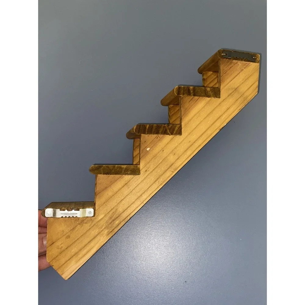 Vintage MCM Wood Wall Shelf Knick Knack Display Stairstep Staircase‎